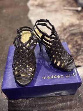 Madden Girl Brown Woven Strappy Slingback Heels